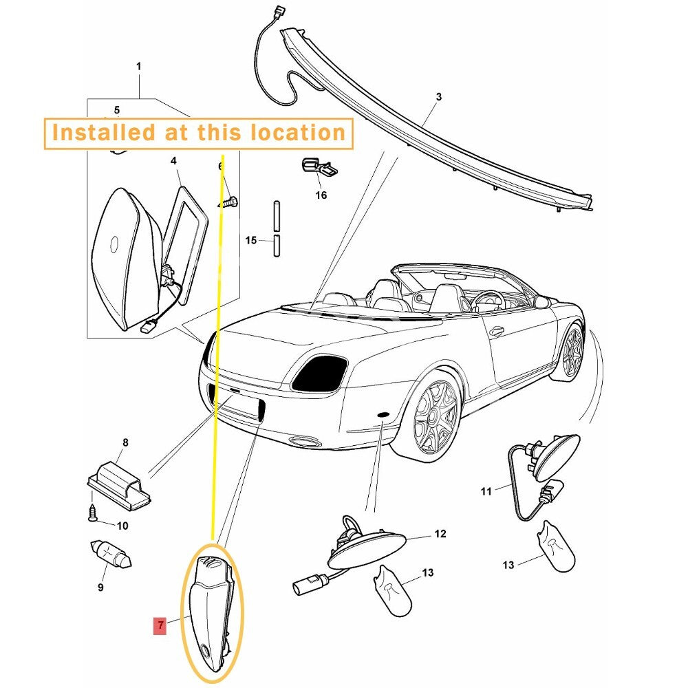Side reverse light kit for Bentley GT GTC Equipment Manufacturer: 3W0941071D/072D