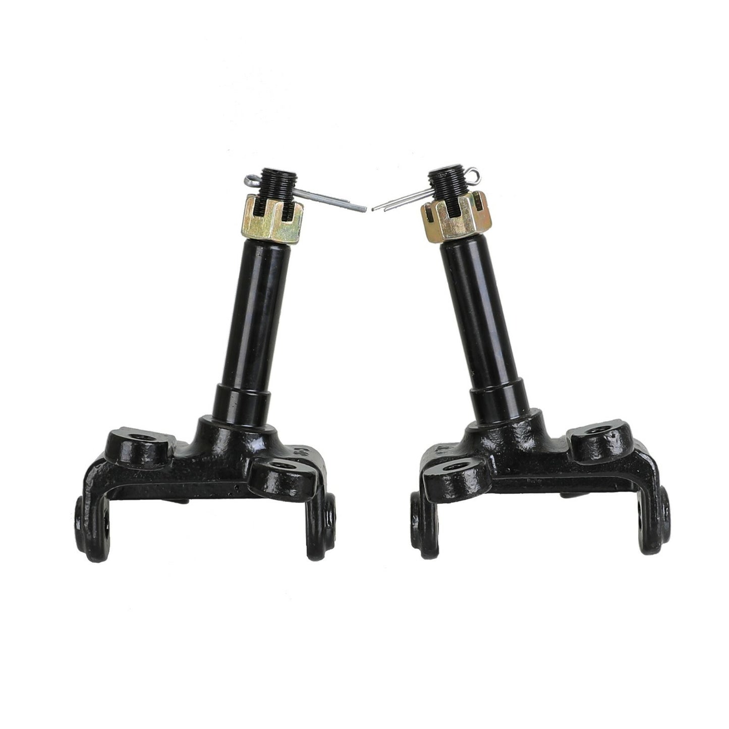 Front steering spindle knuckle suitable for 50cc-110cc go-karts, dune buggies, ATVs, and 4-wheelers.