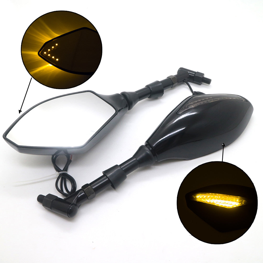 Motorcycle LED Turn Signal Rearview Side Mirrors for Honda for Suzuki Cruiser 8-10mm