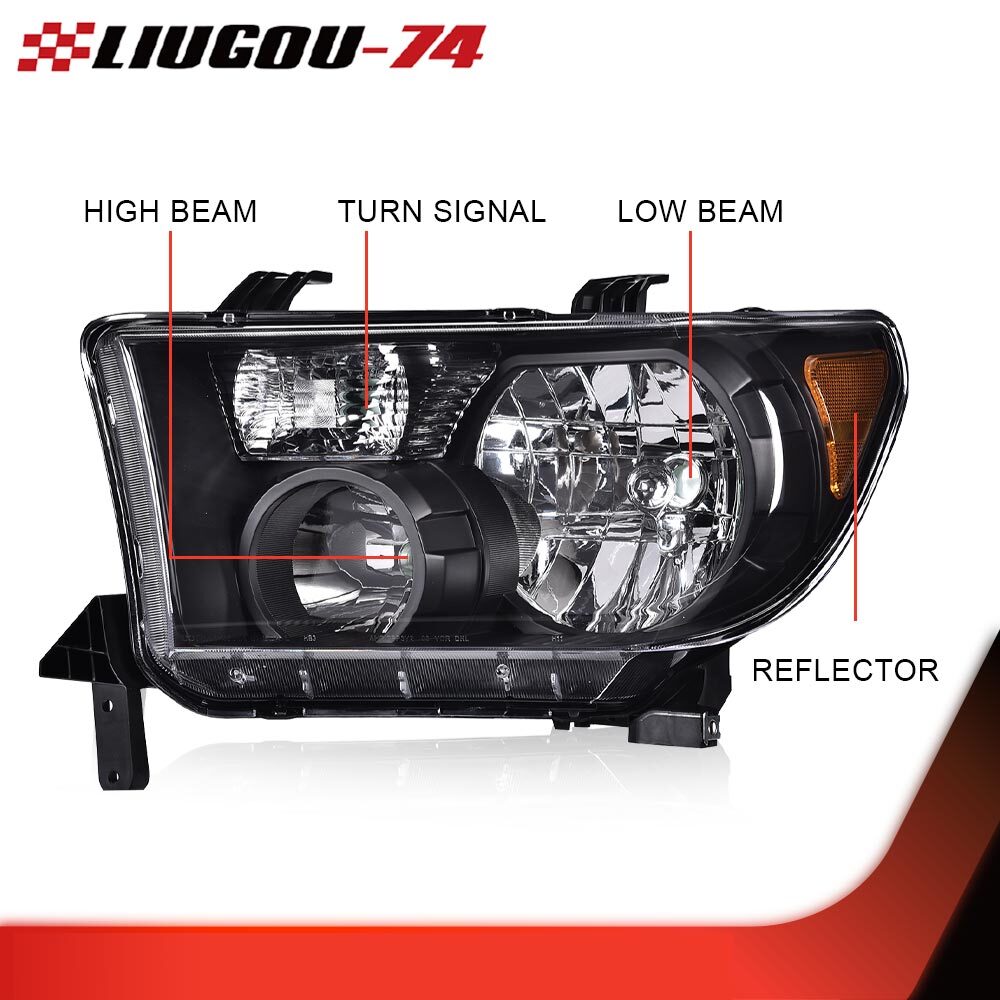 Black/Transparent Headlight LH+RH Fits for 2007 - 2013 Tundra 2008 - 2017 Sequoia - v