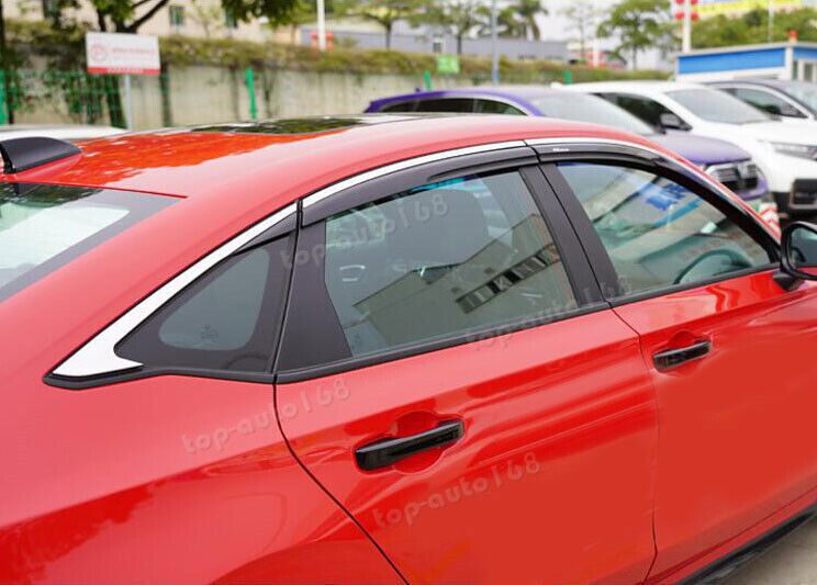 for Honda for Civic 22-24 Black/Chrome Window Visors Sun Rain Guard Vent Deflectors