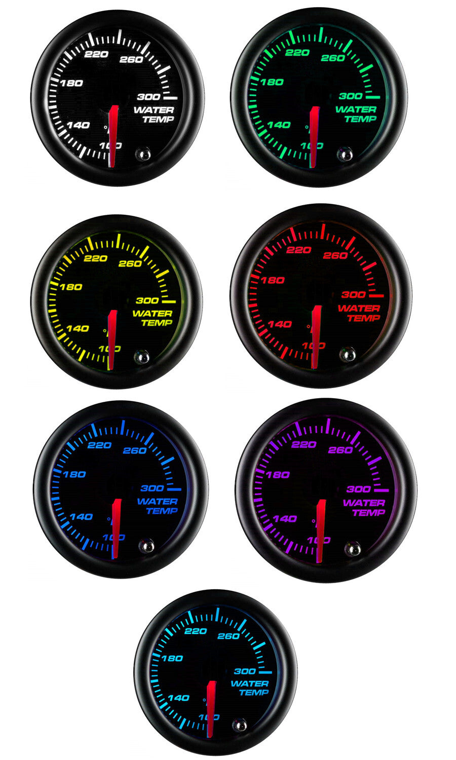 Universal Black 52mm 7 Color LED Water Coolant Temperature Temp Gauge Meter - °F Q