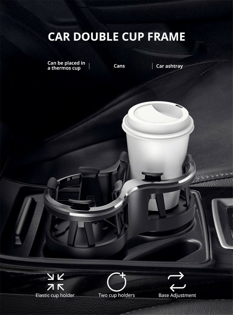 Universal Car Double Glass Frame Drink Elastic Cup Holder Base Adjustment Q