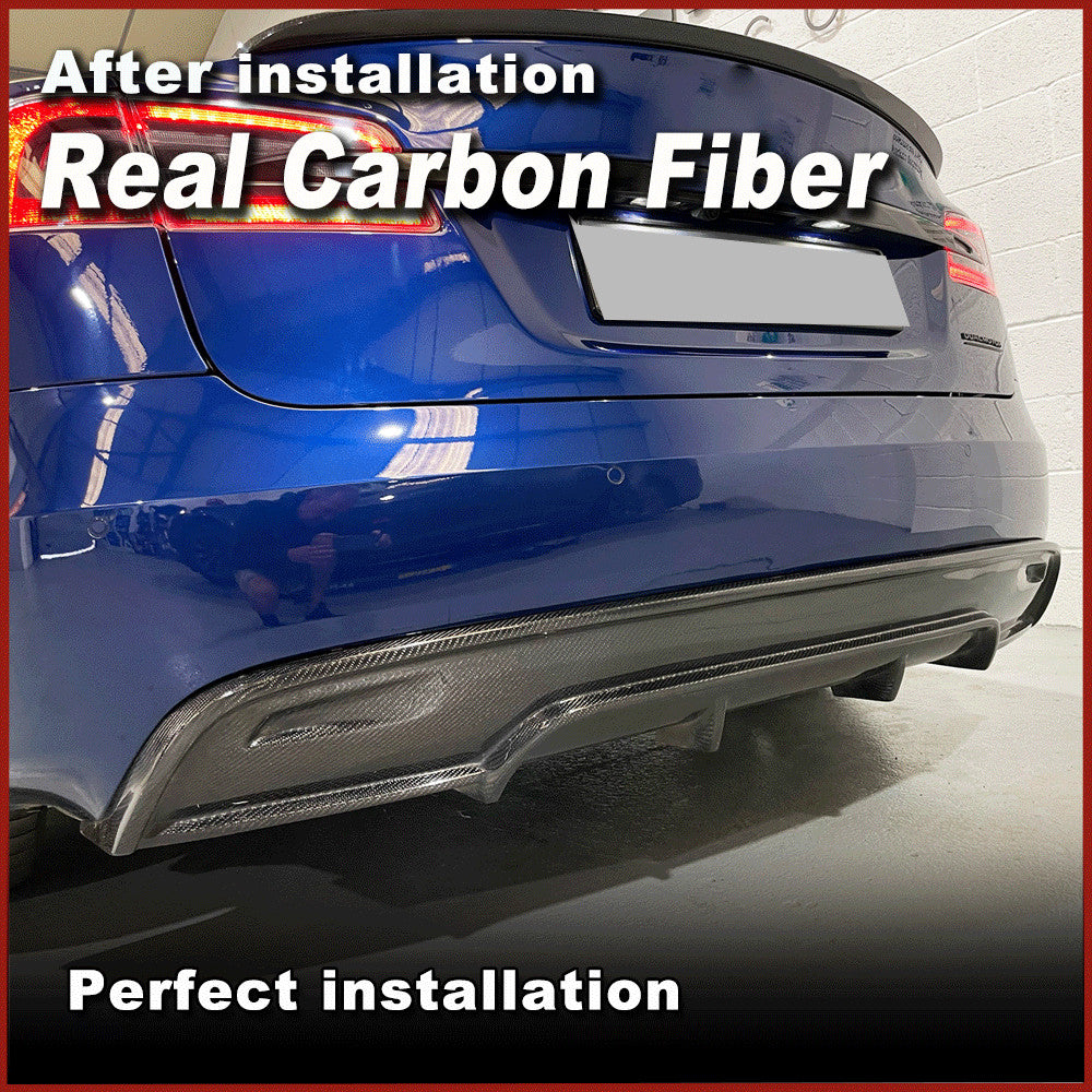 Fit for Tesla for Model S Sedan 2016-2020 Real Carbon Fiber Rear Bumper Diffuser Lip
