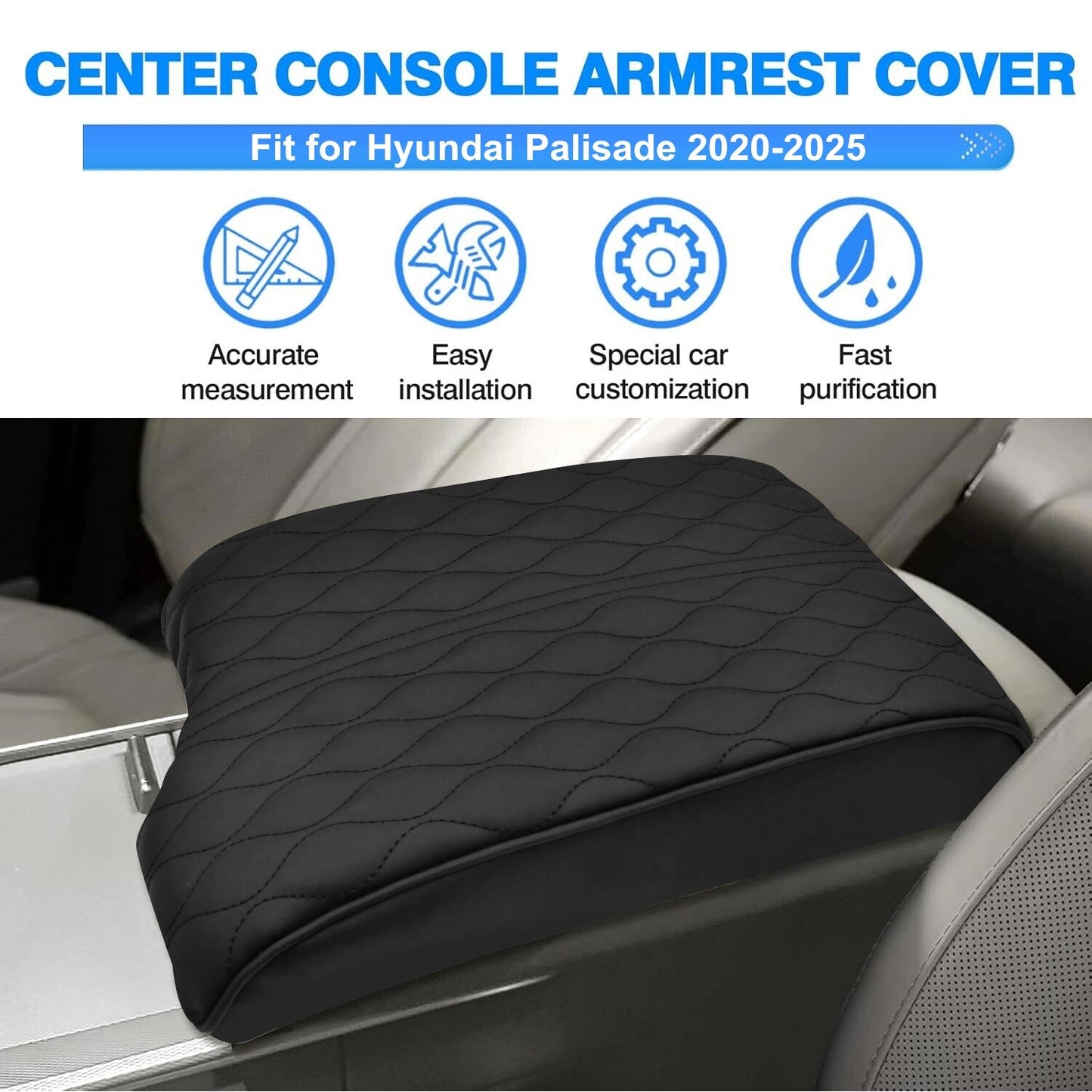Leather cover suitable for 20-25 for Hyundai Palisade center console armrest cushion, black. n