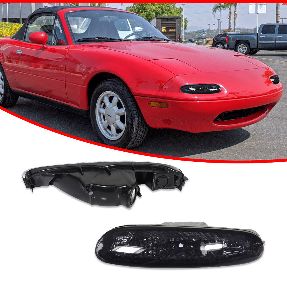 Fits 90-97 for Mazda MX-5 Miata Smoked/for CHRome Front Bumper Signal Light 2-Piece Set - v