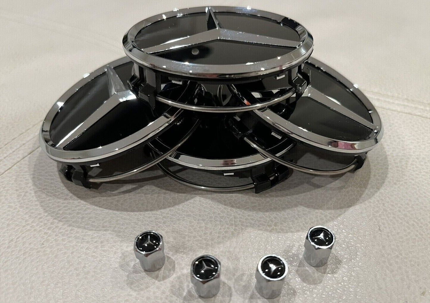 8-piece black/chrome alloy set for wheel center caps and tire air caps