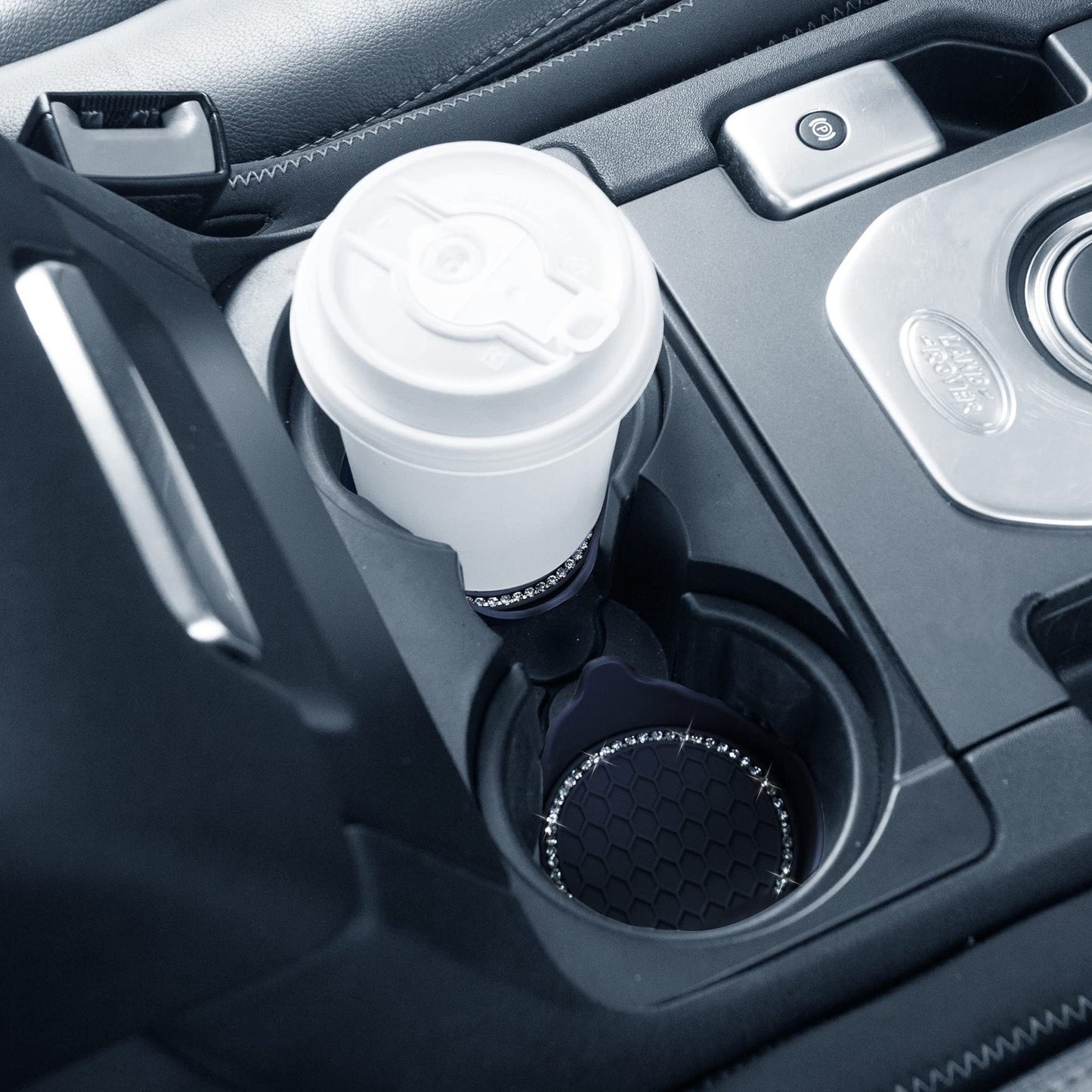 2x Bling Rhinestone Car Interior Cup Holder Insert Coaster Anti Slip Black