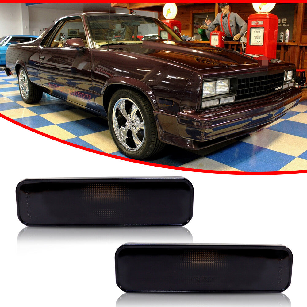 For 82 - 87 El Camino & Caballero Smoke Bumper Side Marker Light Housing 2 Piece Set - v