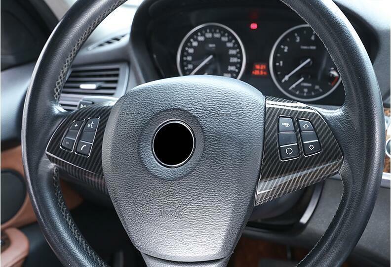 for BMW X5 X6 E70 E71 2008-2013 Carbon Fiber Steering Wheel Switch Cover Trim 2P
