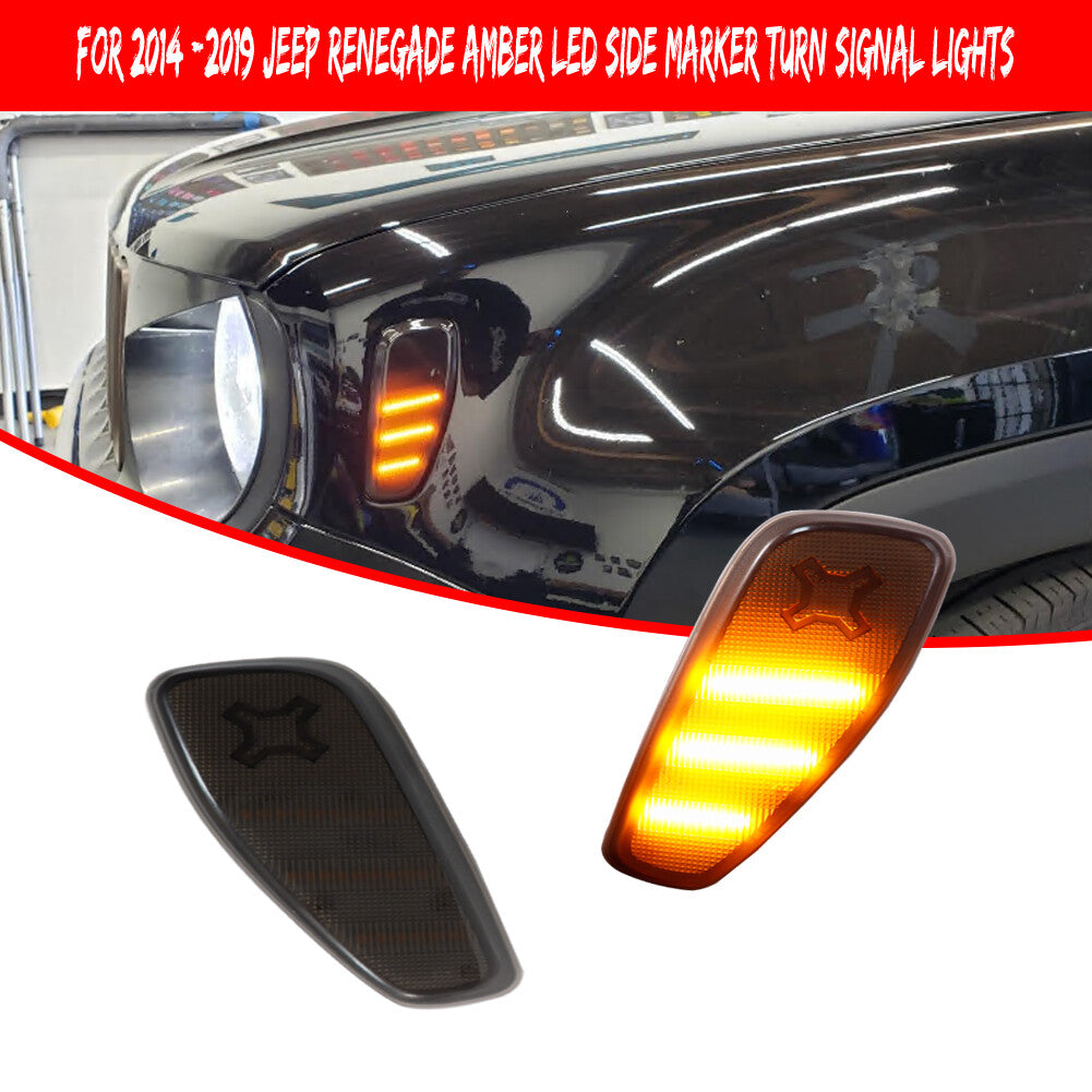Pack Smoked Side Marker Turn Signal Amber LED Lights for 2015+ for Jeep Renegade - v