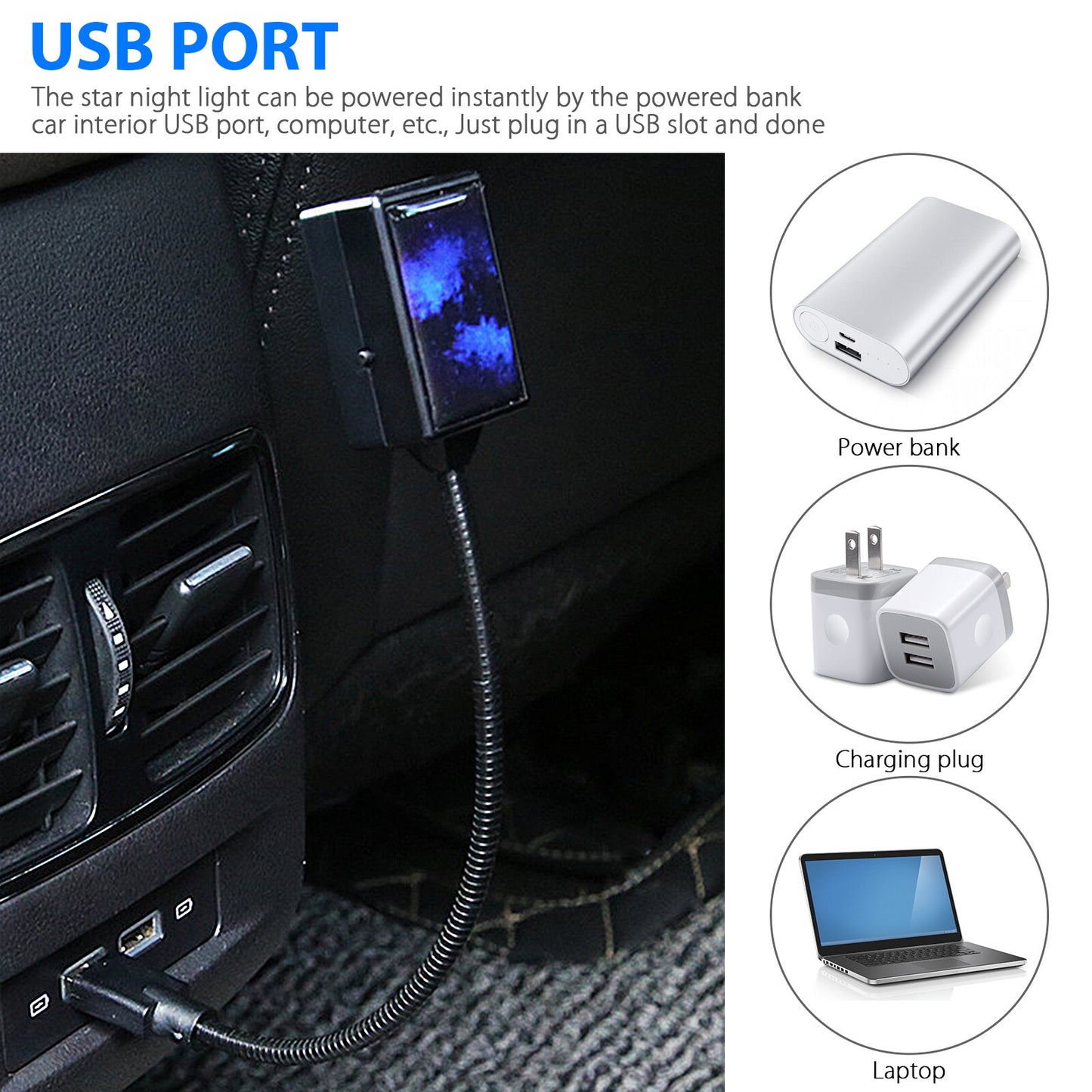 Car USB LED Projector Star Night Light Interior Roof Atmosphere Starrry Sky Lamp