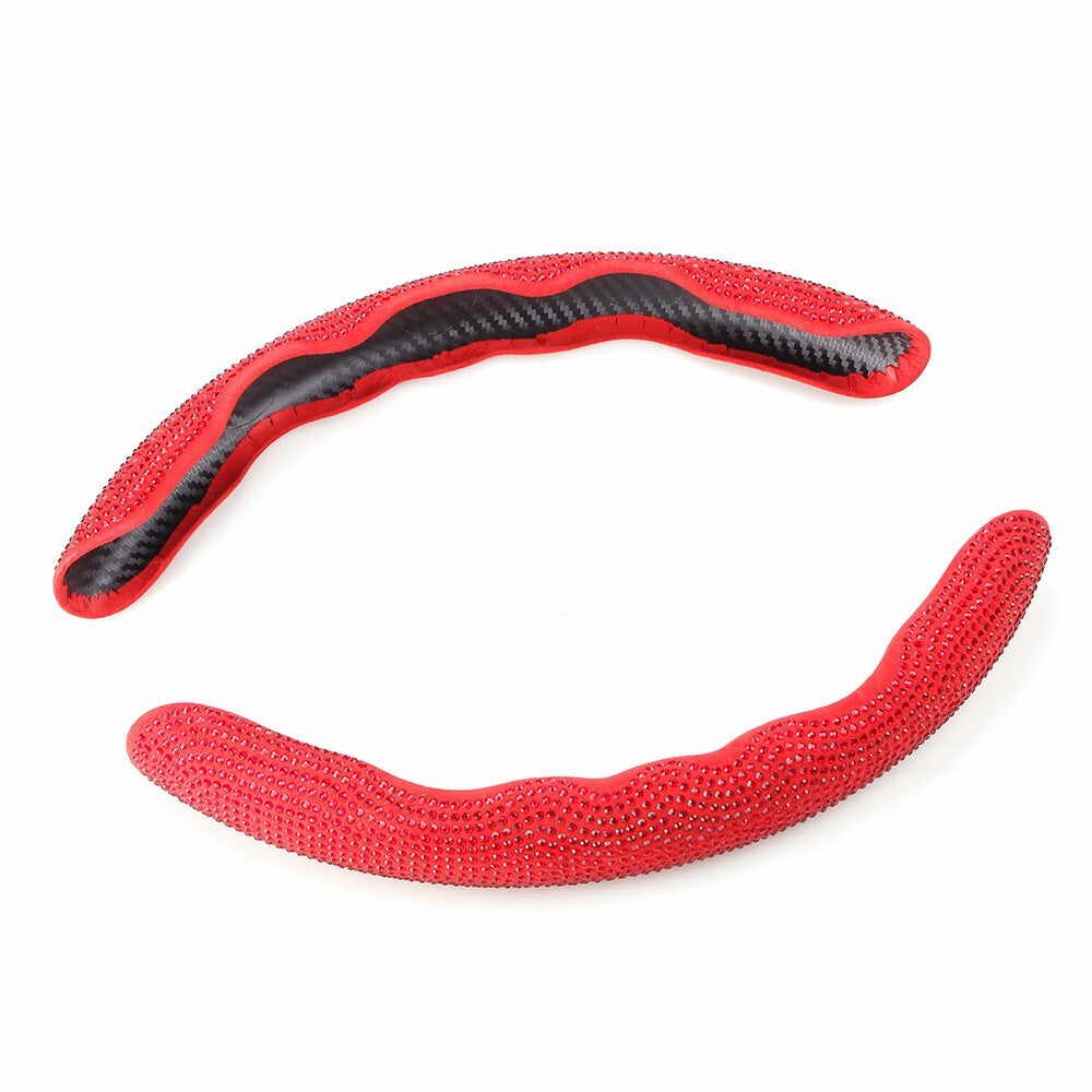 Red Car Steering Wheel Cover 38cm Shiny Rhinestone Bling Diamond Universal Q