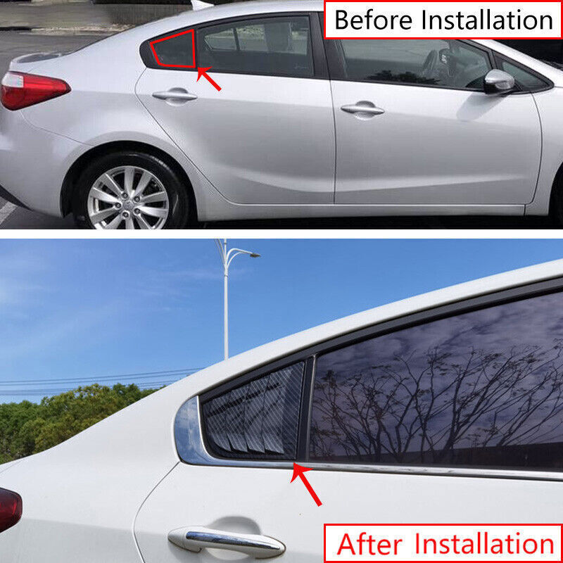 for Kia Forte K3 14-18 Carbon Fiber Look Rear Side Window Quarter Louver Trim 2P