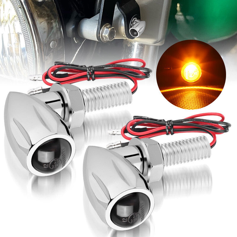 Chrome Bullet Motorcycle LED Turn Signals Light Indicator For Bobber Cafe Racer