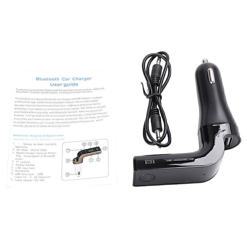 USB Charger Bluetooth Wireless FM Transmitter Handsfree Call Radio MP3 Auto Blk