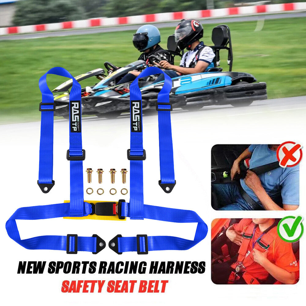 RASTP Racing for Seat Belts 4 Point 4PT Harness Nylon Adjustable Blue Q
