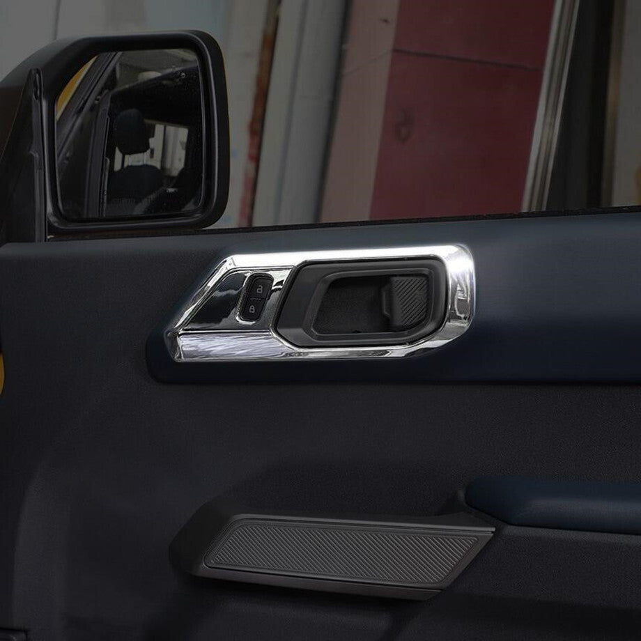 Fit For 2021-2024 Bronco ABS Chrome Interior Door Handle Bowl Cover Trim 4P v