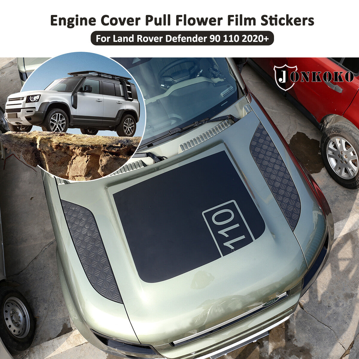 Black front hood badge decal for Land Rover for Defender 110 2020 - 2024