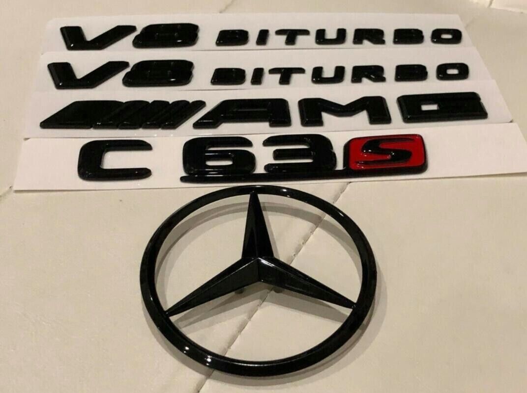 Glossy Black/Red C63s AMG V8 BITURBO Sticker Badge Set for C63s AMG