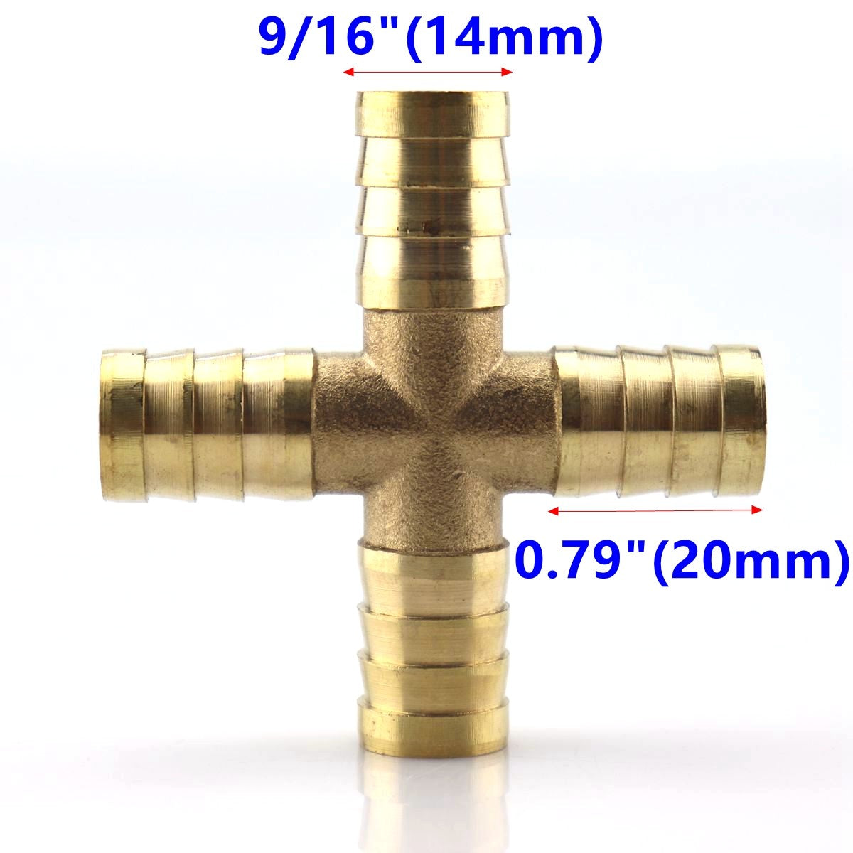 6X 9/16 14mm HOSE BARB 4 WAY Cross Brass Pipe Fitting Thread Gas Fuel Water Air
