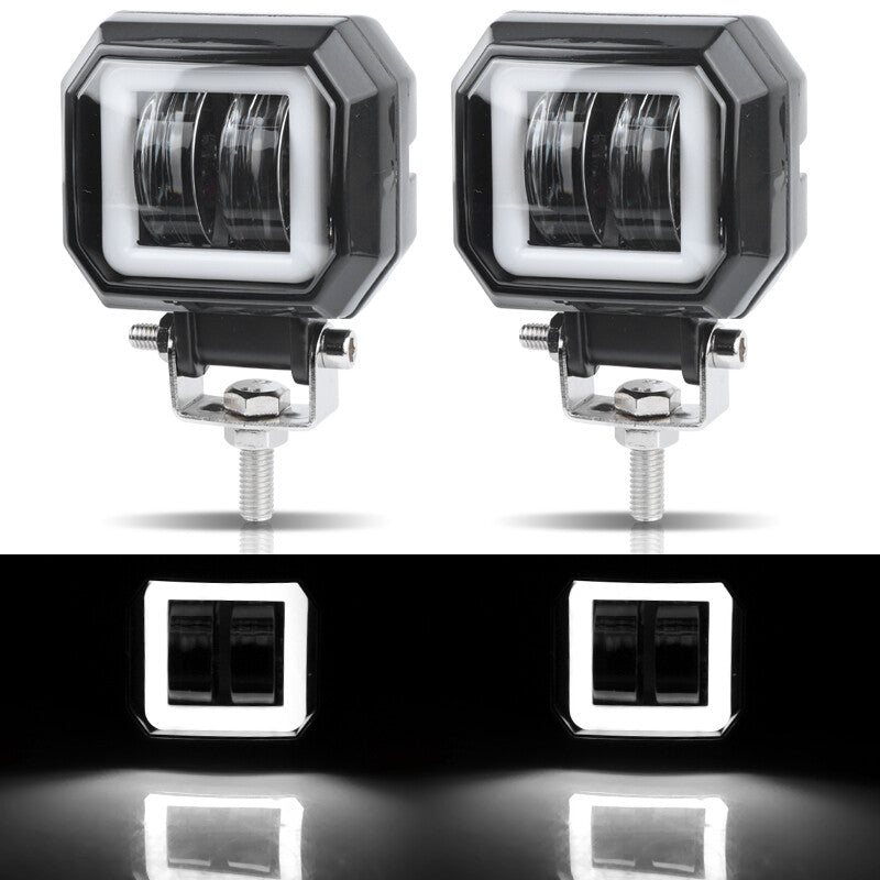 2X 3inch Square LED Work Light Bar Spot Driving Fog Pods DRL White Halo Off Road