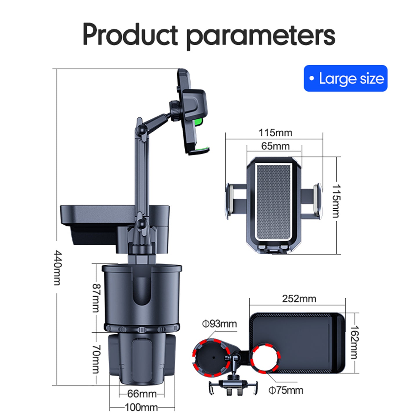 Large Cup Holder Phone Mount for Car 4 in 1 Rotation Food Table Expander O9W6 Q