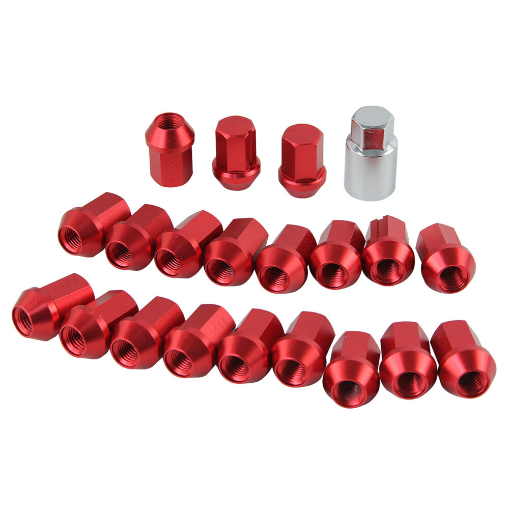 M12X1.5MM 20 Pieces Aluminum Closed Ended Lug Nuts with Locking Key RED
