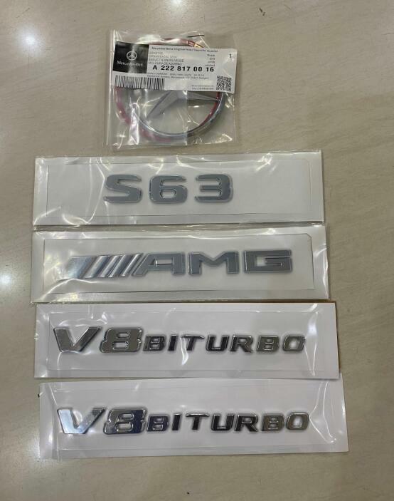 FOR S63 SEDAN AMG V8 BITURBO Rear Star Emblem silver Badge Combo Set W222