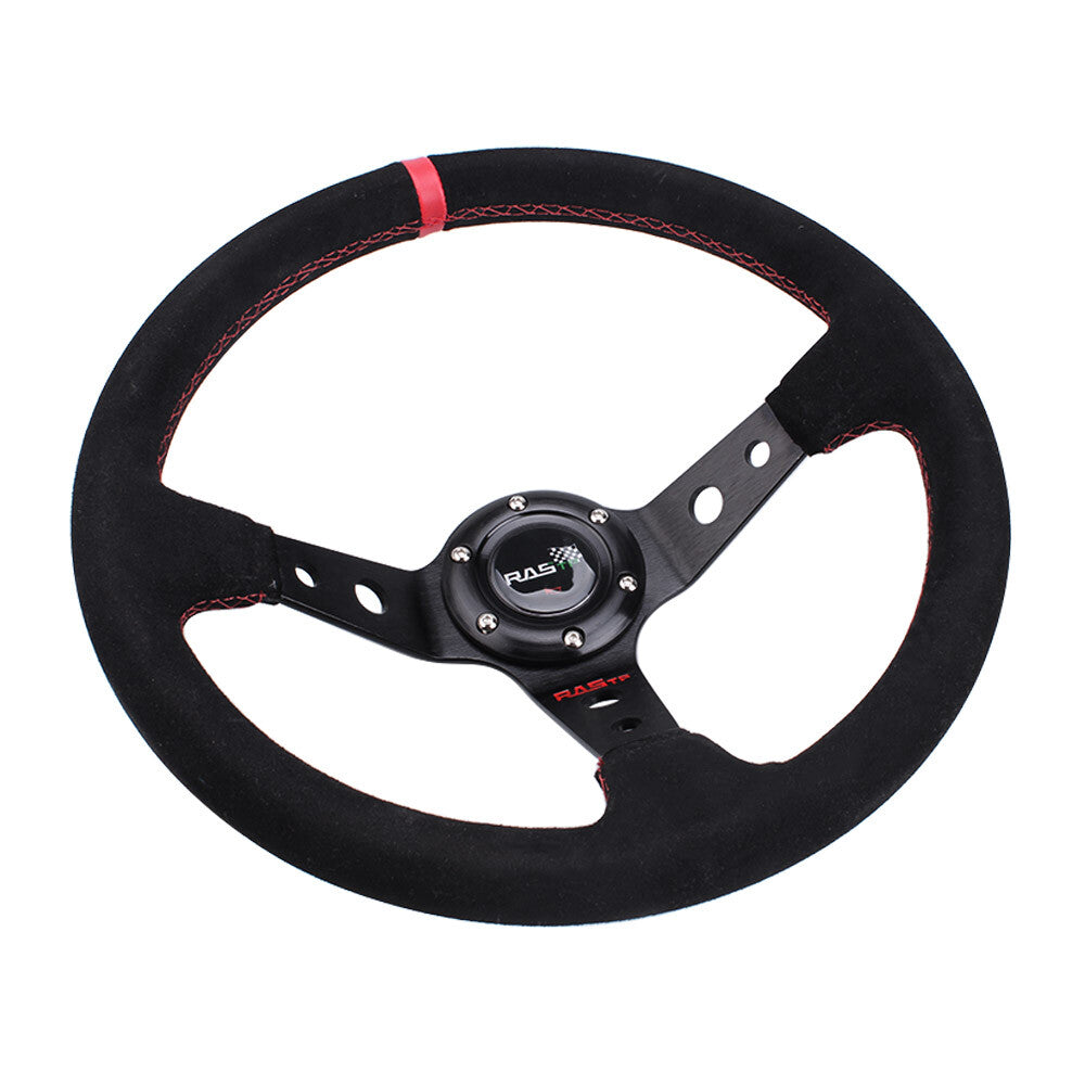 Red 14inch 350mm Deep Dish 93mm Steering Wheel for Racing Suede Leather US