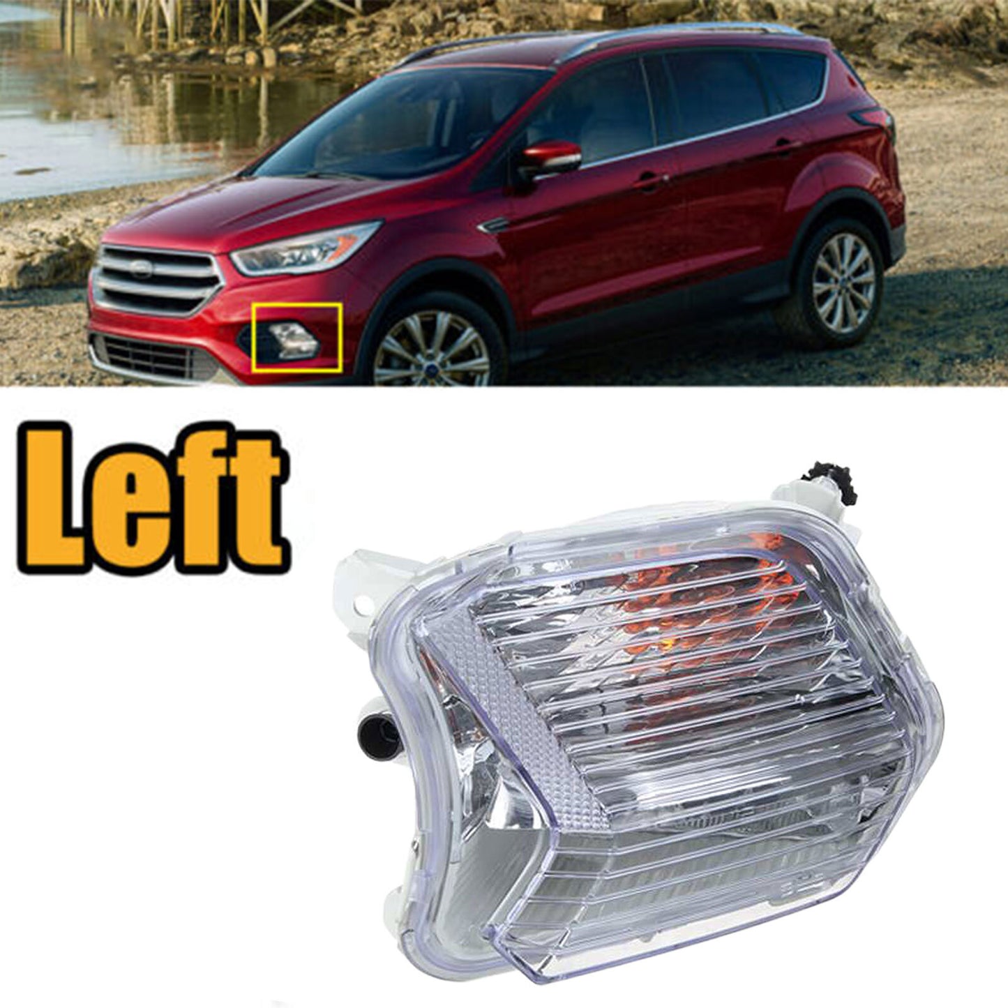 Front Left Fog Lights Turn Signal Lamp with Bulb Fit for Ford Escape Kuga 17-19 AT