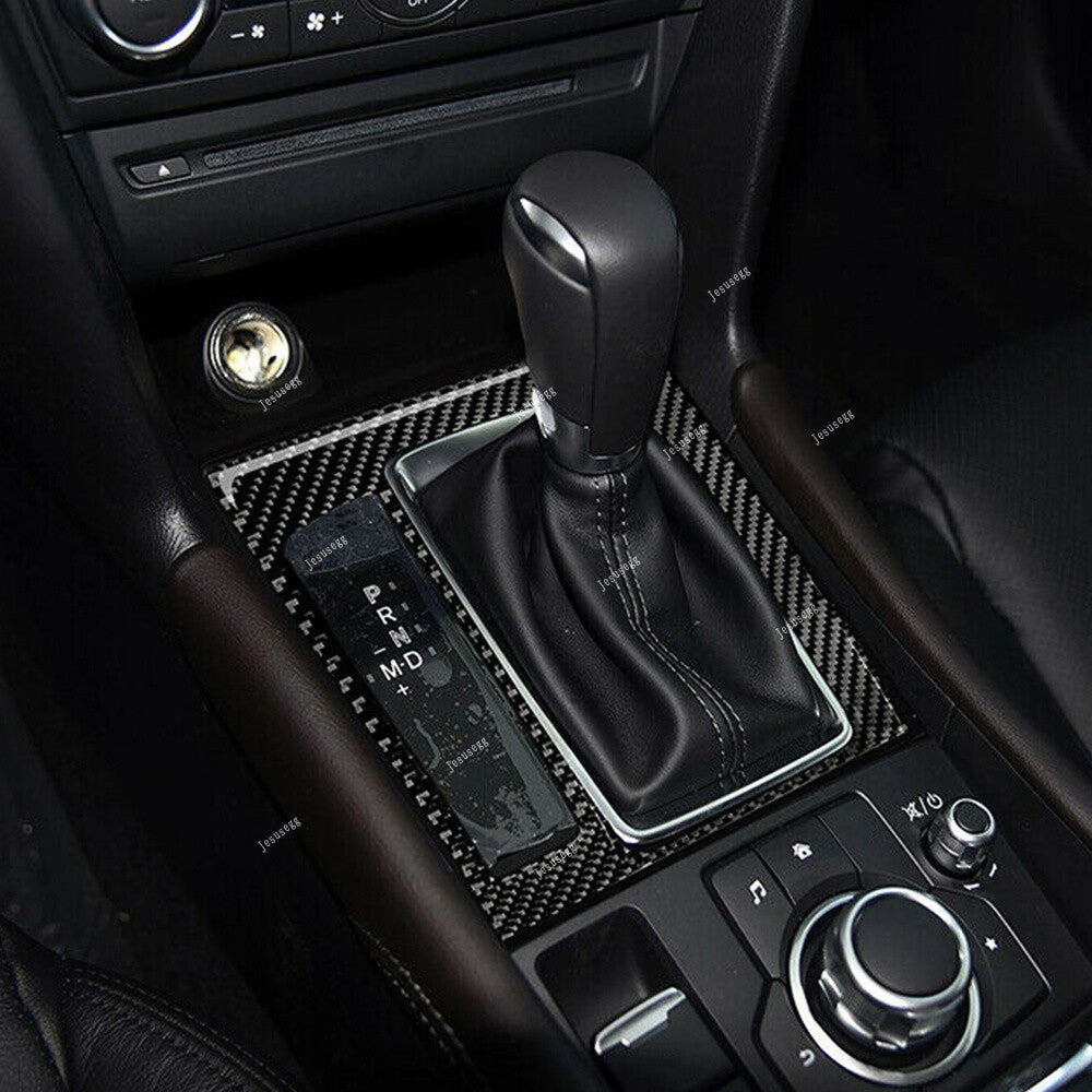 2Pcs Carbon Fiber Center Gear Shift Panel Cover Trim For 2014-2016 for Mazda 3 Axela