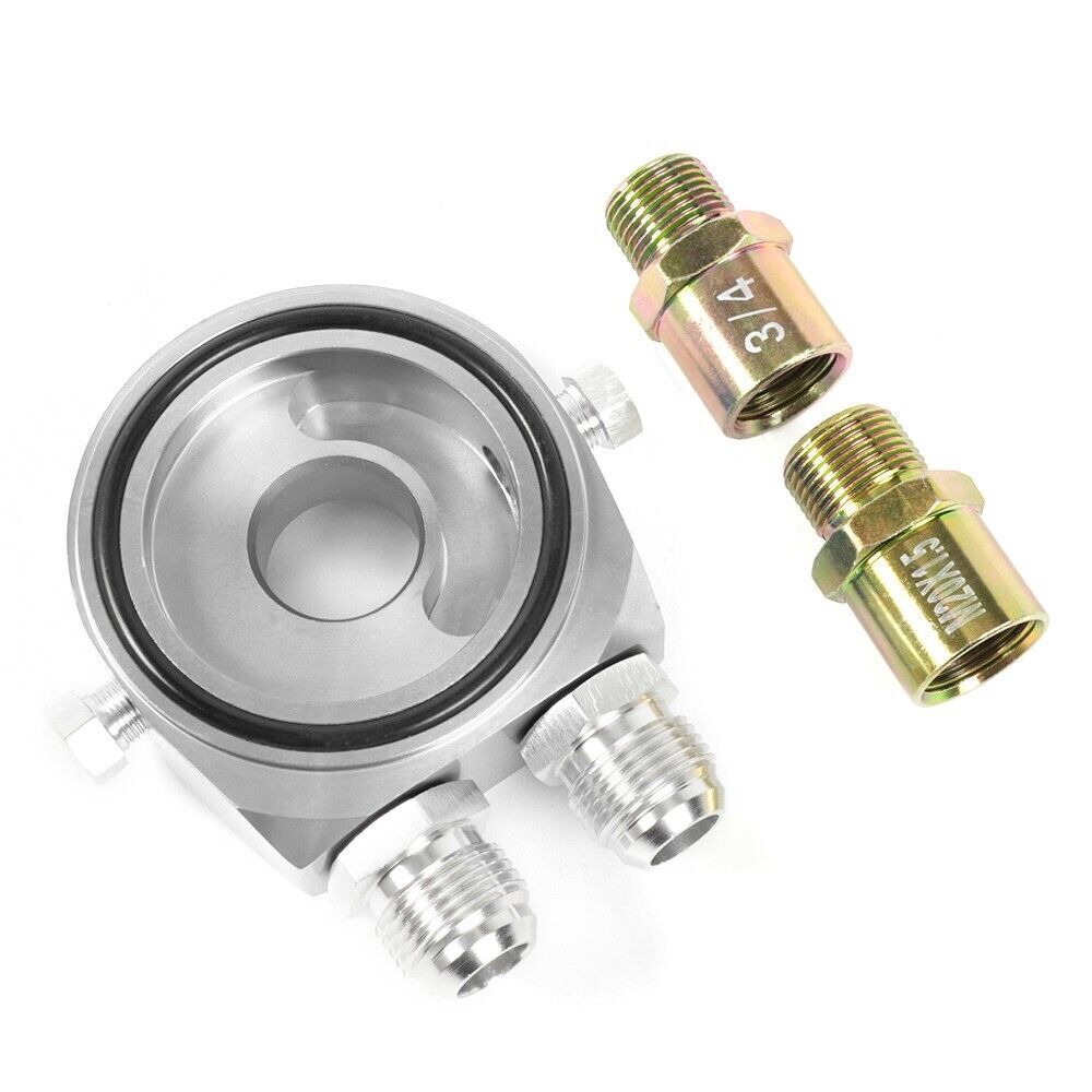 Silver Aluminum Oil Filter/Cooler Sandwich AN10 Block Adapter Gauge Sensor Plate Q
