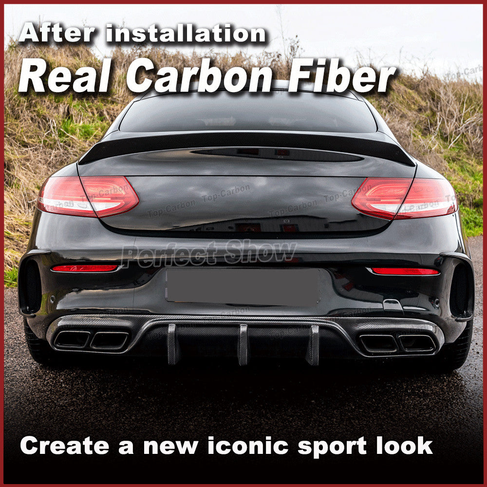 for Mercedes C205 C63 Coupe 2015-2019 REAL Carbon Rear Bumper Diffuser Lippe
