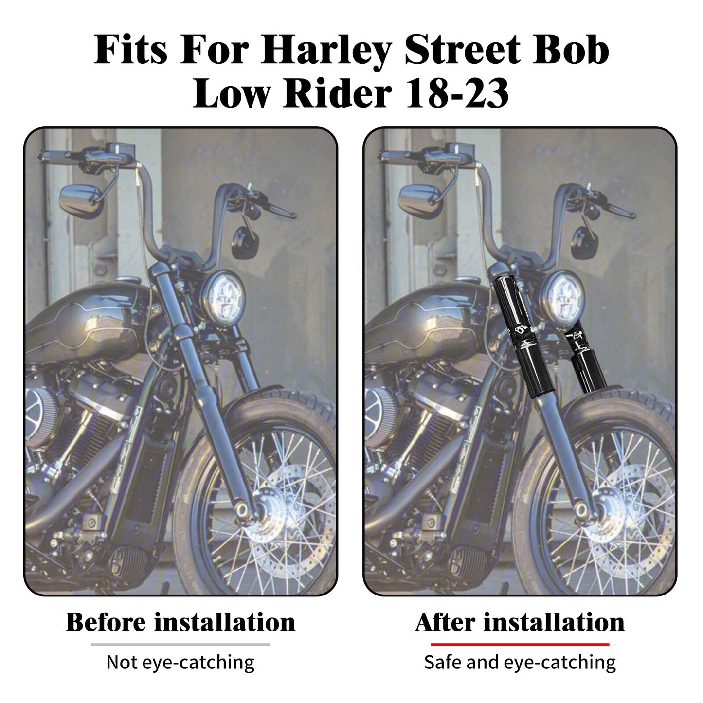 Black Full Fork Cover Boot Set for Harley Softail Street Bob Low Rider 2018-2023