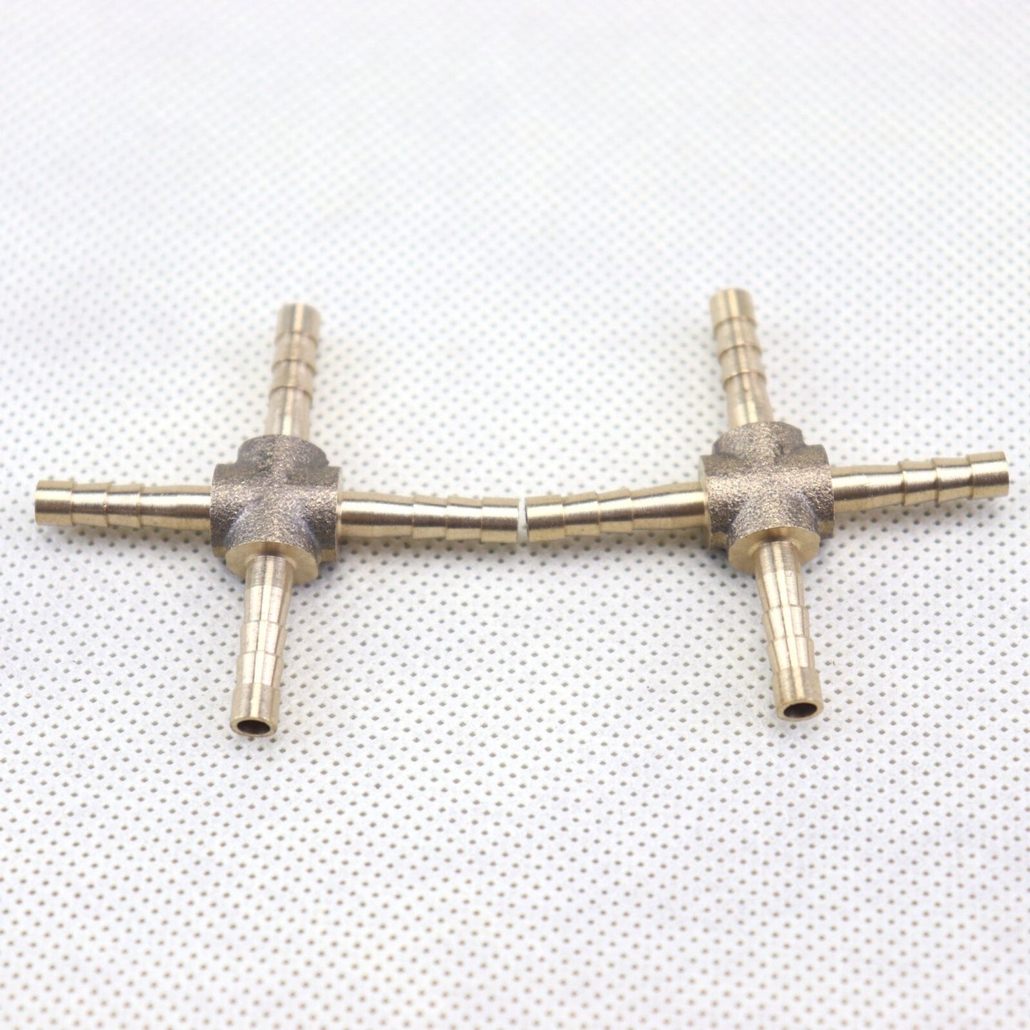 2X HOSE BARB 4 WAY Cross Brass Pipe Fitting Thread Gas Fuel Water Air (1/8) 4mm