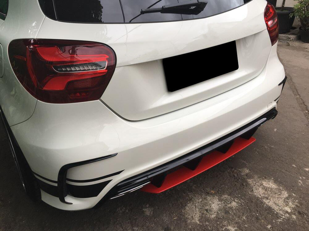 for Mercedes A W176 A45 ABS Rear Bumper Diffuser Lip W/Exhaust Tips Tailpipe