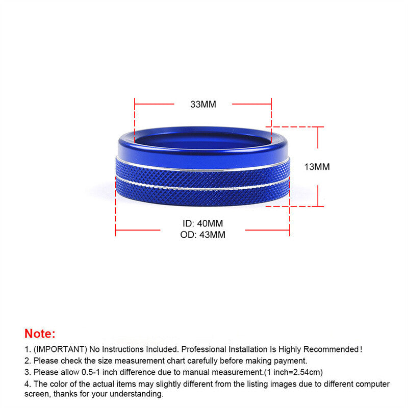 AC Switch Audio CD Button Knob Cover Trim Ring for 2016-2021 for Toyota Tacoma Blue