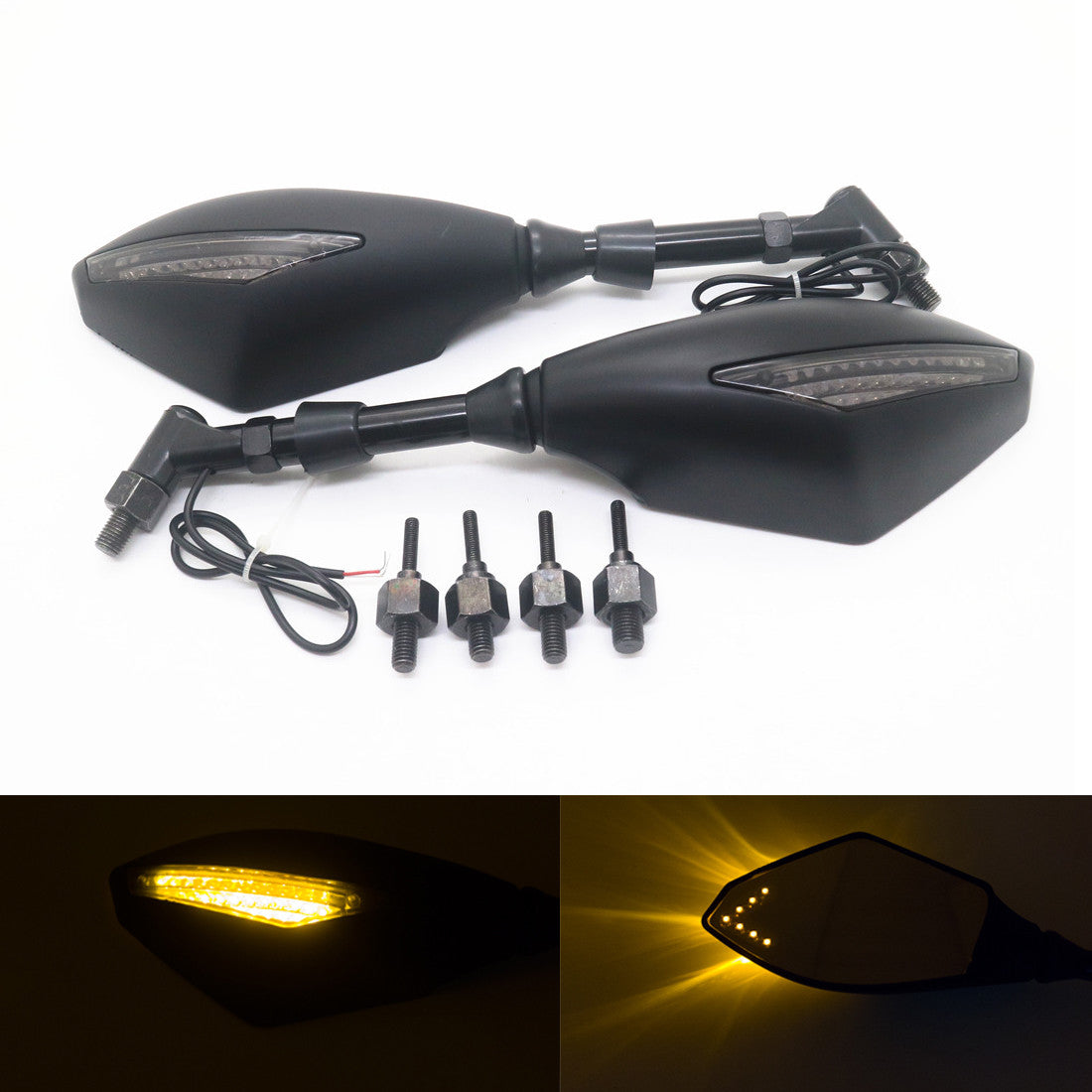 Matte Black LED Turn Signal Rearview Side Mirrors for Honda for Suzuki Cruiser