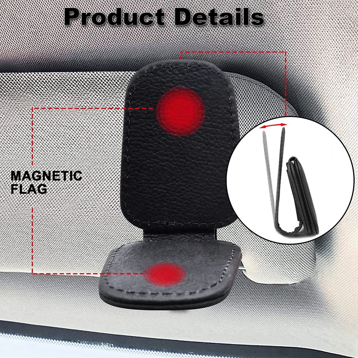 2-Piece Universal Magnetic Polyurethane Synthetic Leather Car Sunglasses Holder Clip Accessory n