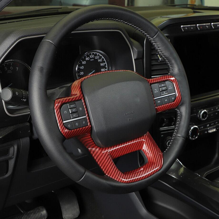 Red Carbon Steering Wheel Trim Cover for Ford F-150 (21-23)