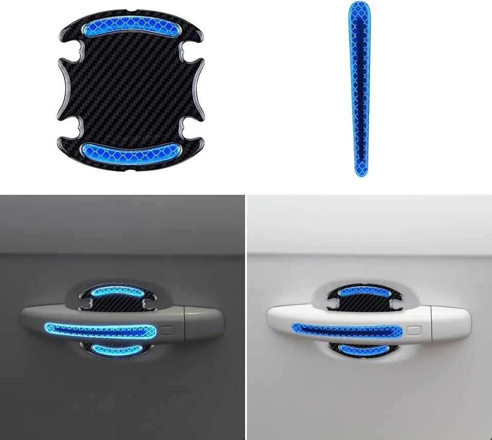 Car door handle protection carbon fiber style Blue reflective tape 3D sticker