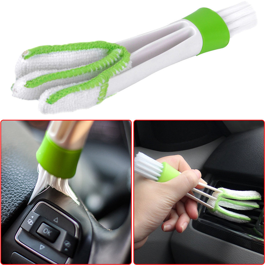 Car Indoor Double-Head Clean Brush Air-condition Outlet Window Care Cleaning