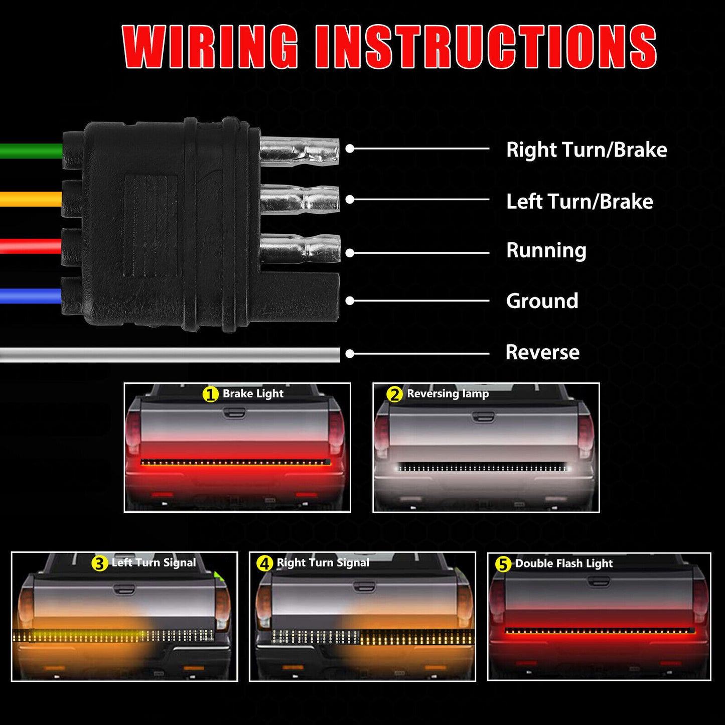 60 Truck Tailgate LED Light Bar Sequential Signal Brake Reverse Stop Tail Strip