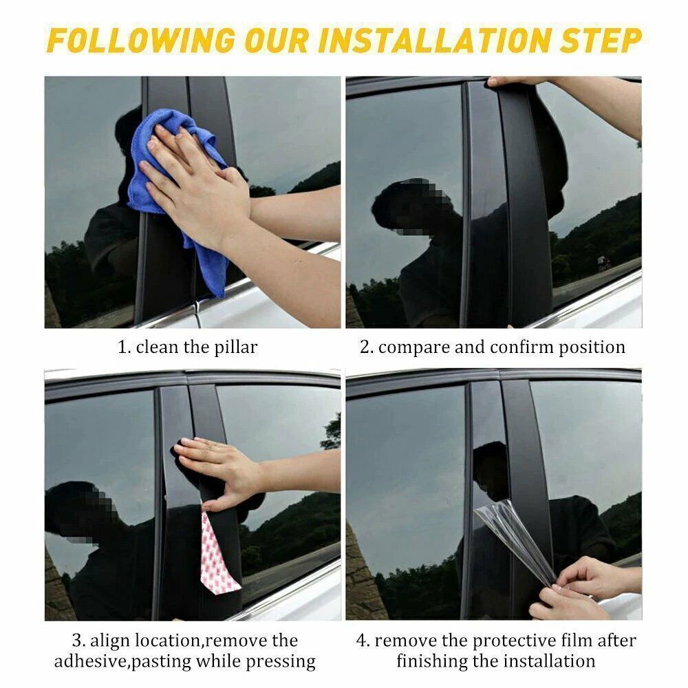 for Honda for Civic 06-11 Piano Black Pillar Posts Door Window Molding Strip Trim 6P