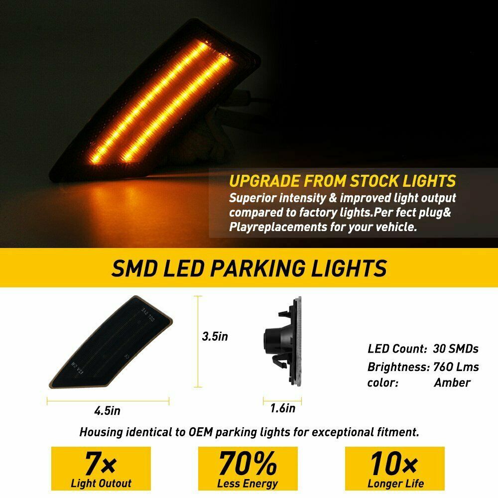 For 2019 - 2022 for Ranger Smoke Lens LED Side Marker Bumper Signal Light Amber - v
