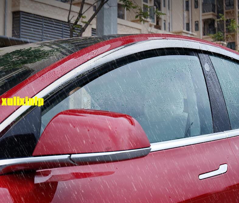 for Tesla Model 3 2017-2023 Chrome Window Visor Vent Shades Sun Rain Guard Cover