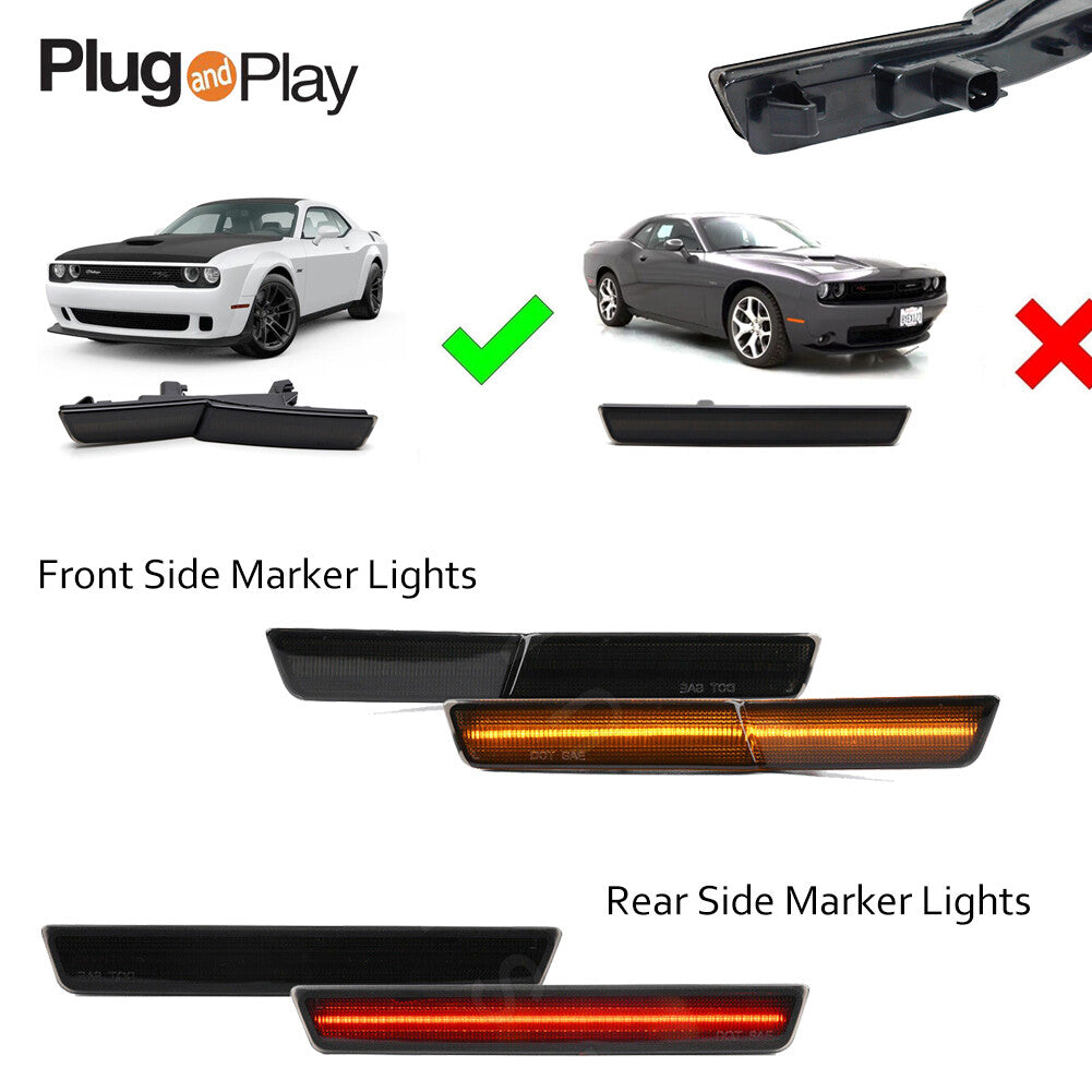 4-piece set of front and rear smoked lens LED side marker lights suitable for 2018-2022 for Dodge for Challenger - v