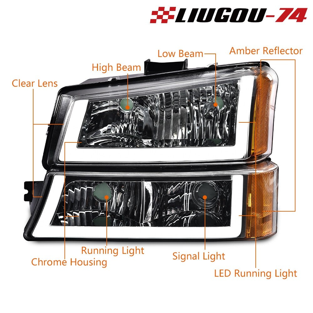 Fits 2003 - 07 Silverado/Avalanche LED DRL for CHRome Housing Headlight Signal Pair - v