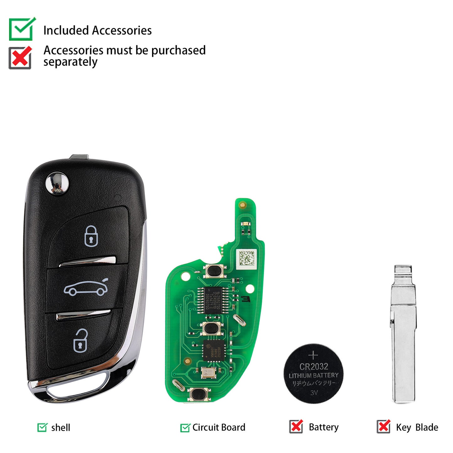 5Pcs/lot Universal Wireless Flip Remote Key for DS Style 3 Buttons XNDS00EN